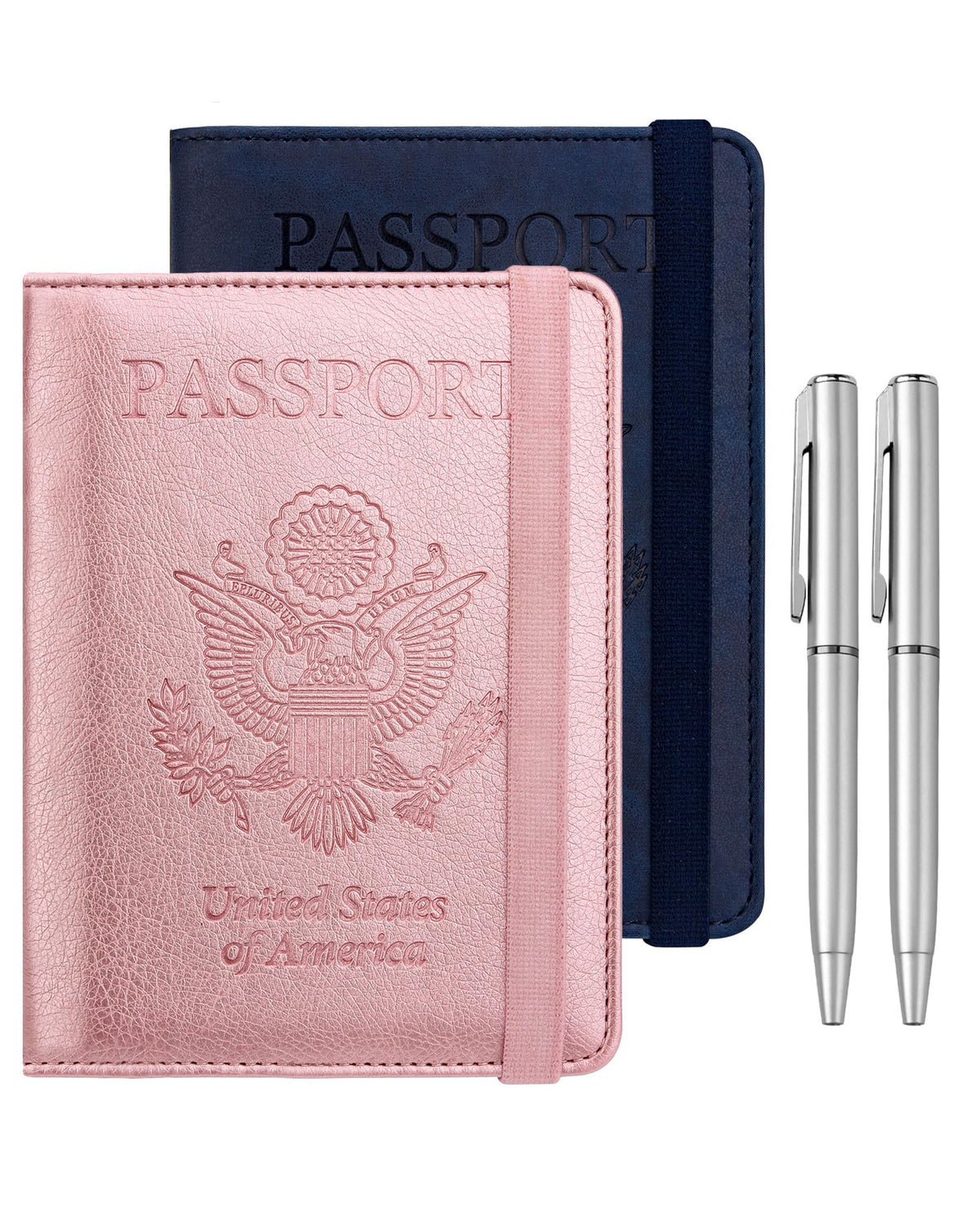 WALNEW Passport Holder for Travel, RFID Passport Cover Wallet for Women Men, PU Leather Passport Book Card Holder Case with Pen, Travelling Essentials for Flying