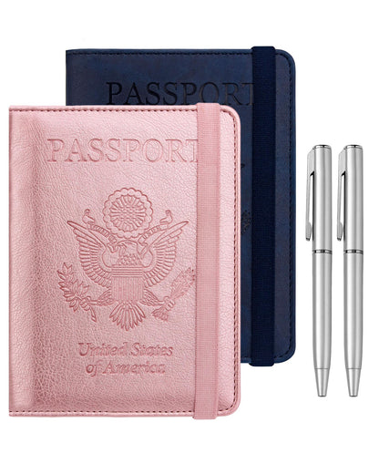 WALNEW Passport Holder for Travel, RFID Passport Cover Wallet for Women Men, PU Leather Passport Book Card Holder Case with Pen, Travelling Essentials for Flying