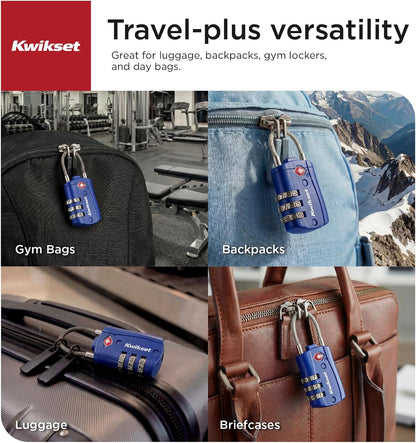 Kwikset TSA Approved Combination Luggage Lock with Cable, 1-Pack, Blue