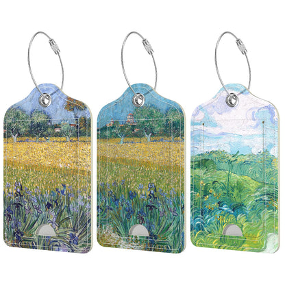 Rimilak 3 Pcs PU Leather Luggage Tags with Privacy Flap, Name ID Label