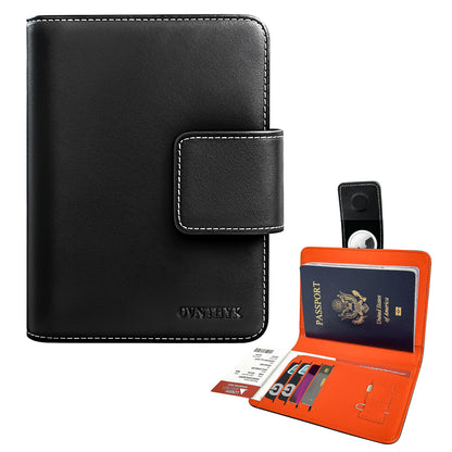 Full-Grain Leather Passport Holder, AirTag Slot RFID Wallet