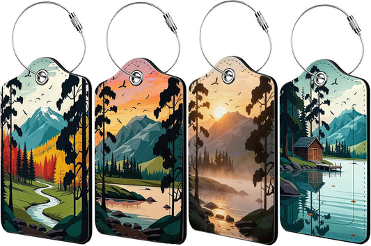 Luggage Tags for Suitcases, 4 Pcs Luggage Tags Mountain Lake Scenery