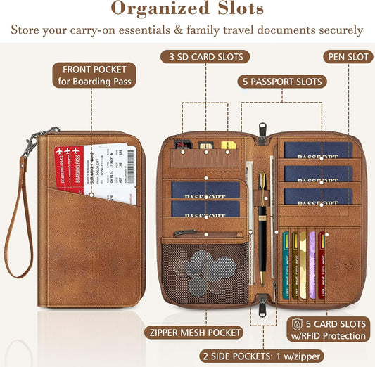 FINTIE Family Passport Holder Wallet Travel Document Organizer Clutch Bag