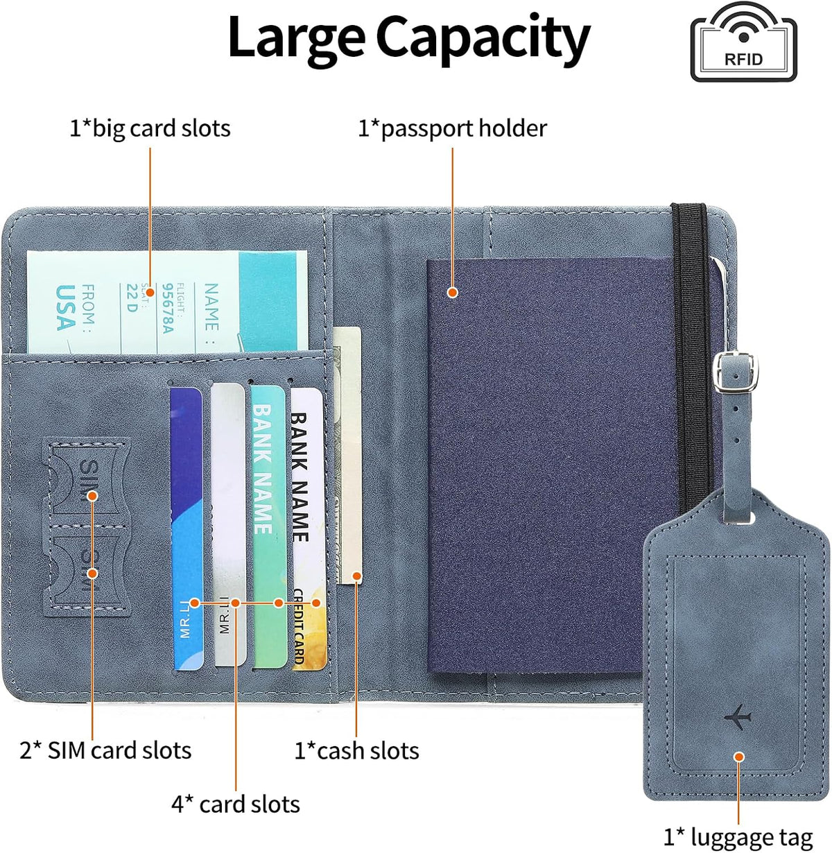 RNIEGA 2 Set Passport Covers Holder for Travel Leather Rfid Passport Wallets Holder for Mr and Mrs