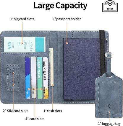 RNIEGA 2 Set Passport Covers Holder for Travel Leather Rfid Passport Wallets Holder for Mr and Mrs