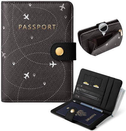Slohif RFID Blocking Passport Holder with Hidden Tracker Slot Playful Cat