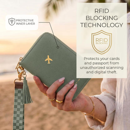 Beautiful Passport Holder And Travel Wallet with Wristlet Strap