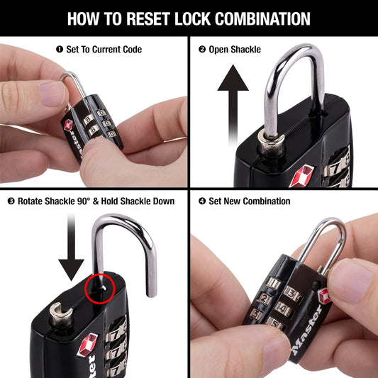 Master Lock TSA Approved Luggage Lock Black Backpack Lock 3-Pack 4680BLKEC3