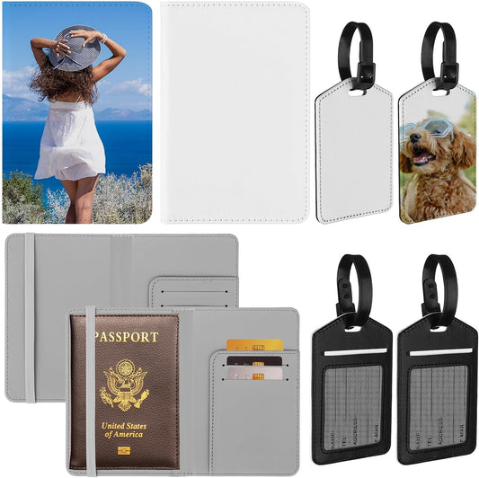 4 Pcs Blank Sublimation Luggage Tags and Passport Holder Covers for Travel