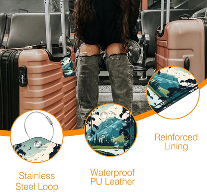 Mesmerizing Mountain Lake Scenery Luggage Tag for Suitcase 2 Pack Leather Luggage Tag with Privacy Flap Name ID Label and Metal Loop for Women Men Travel
