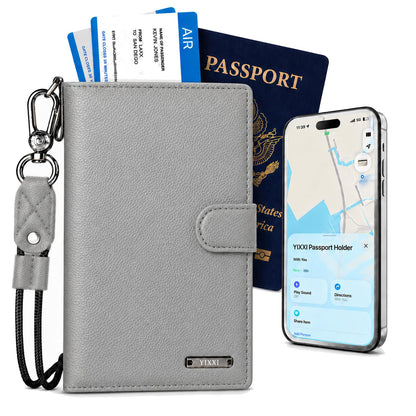 Trackable Passport Holder for Travel, RFID Blocking Wallet, Black