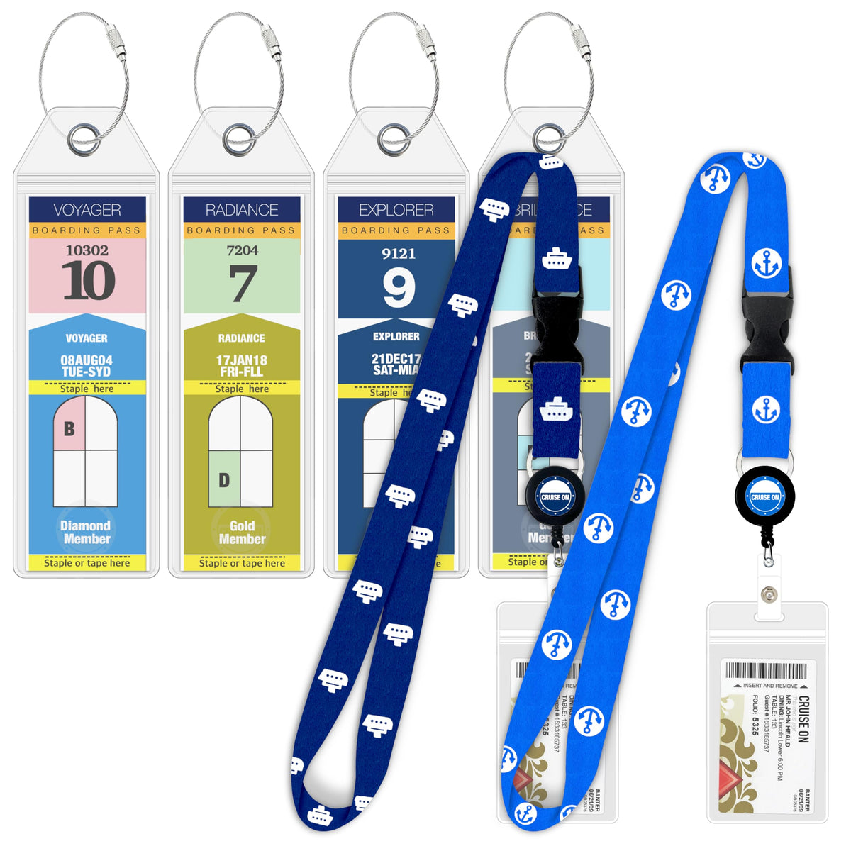 Cruise On Royal Caribbean Luggage Tag Holders (4 Pack), Clear & Waterproof