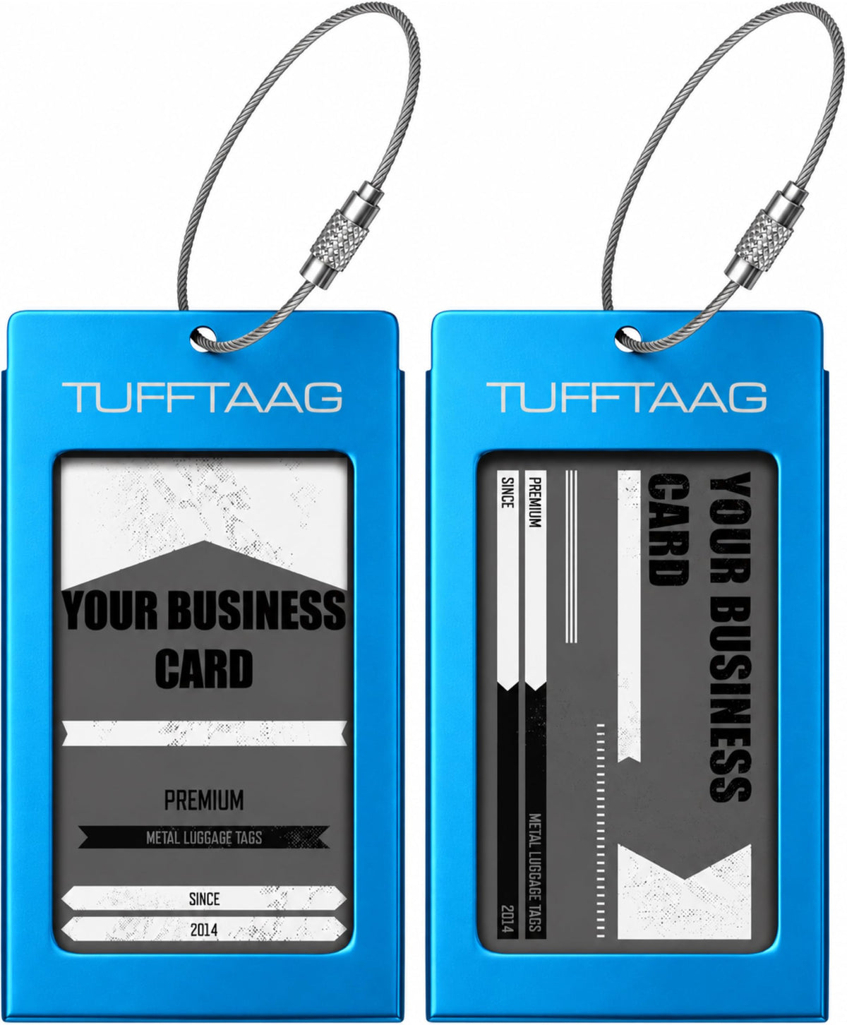 Luggage Tags Business Card Holder by TUFFTAAG - Durable Travel ID Bag Tag, Gunmetal, 2 Tags