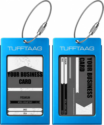 Luggage Tags Business Card Holder by TUFFTAAG - Durable Travel ID Bag Tag, Gunmetal, 2 Tags