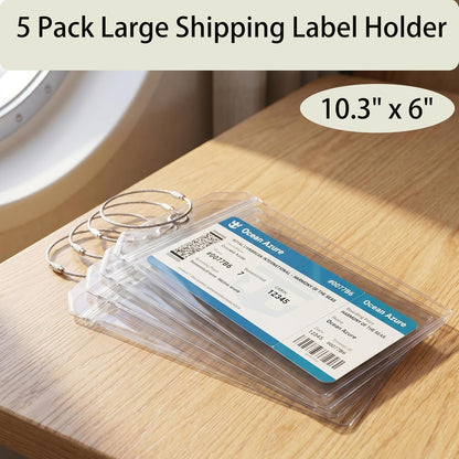5 Pack Cruise Luggage Tag Holders, Clear PVC, 10.3" x 6", Heavy Duty with Steel Cable Loops, Waterproof
