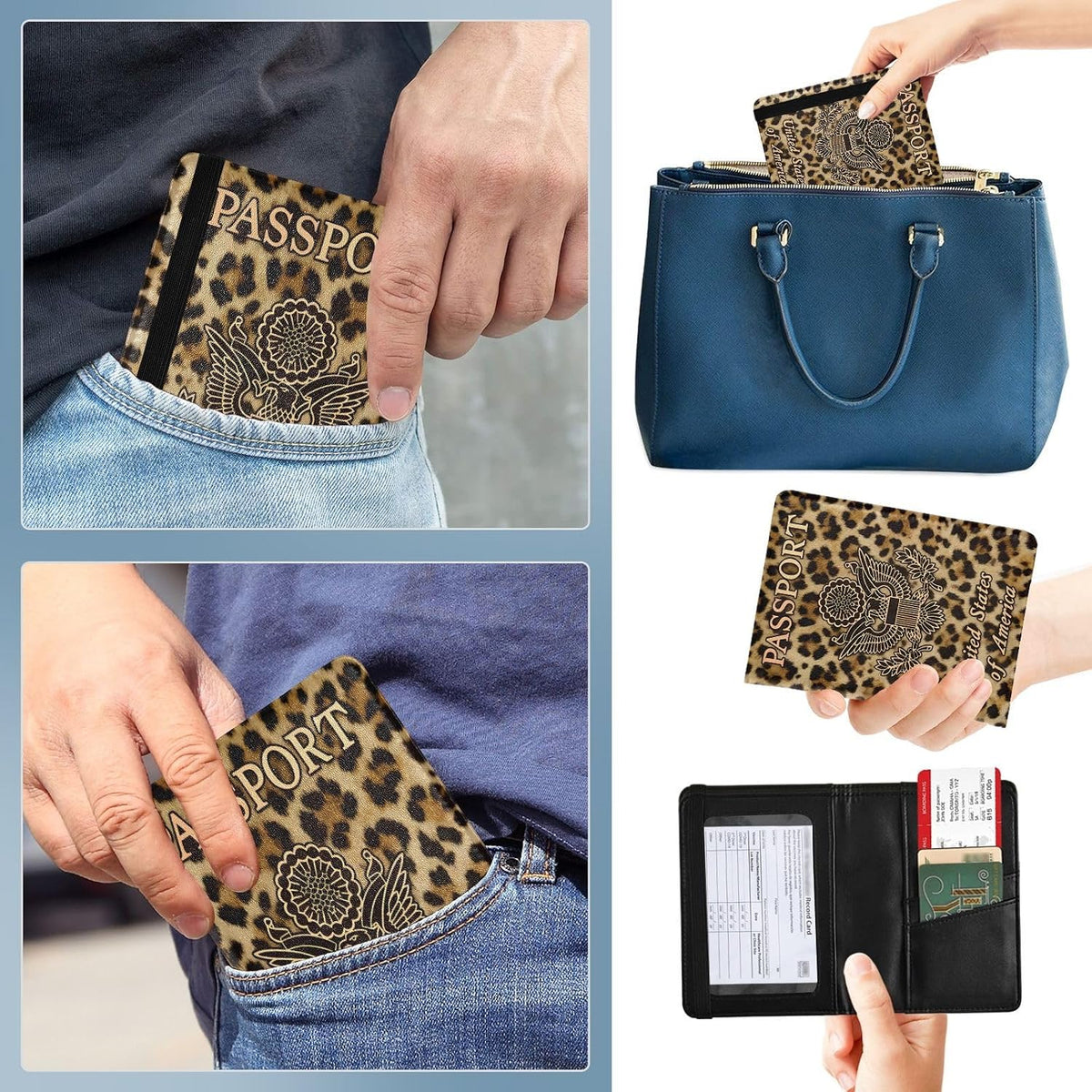 ALAZA Passport Holder, USA Leopard Passport Cover Travel Wallet with Credit Card Slots Rfid Wallet Waterproof Documents Organizer Women Men