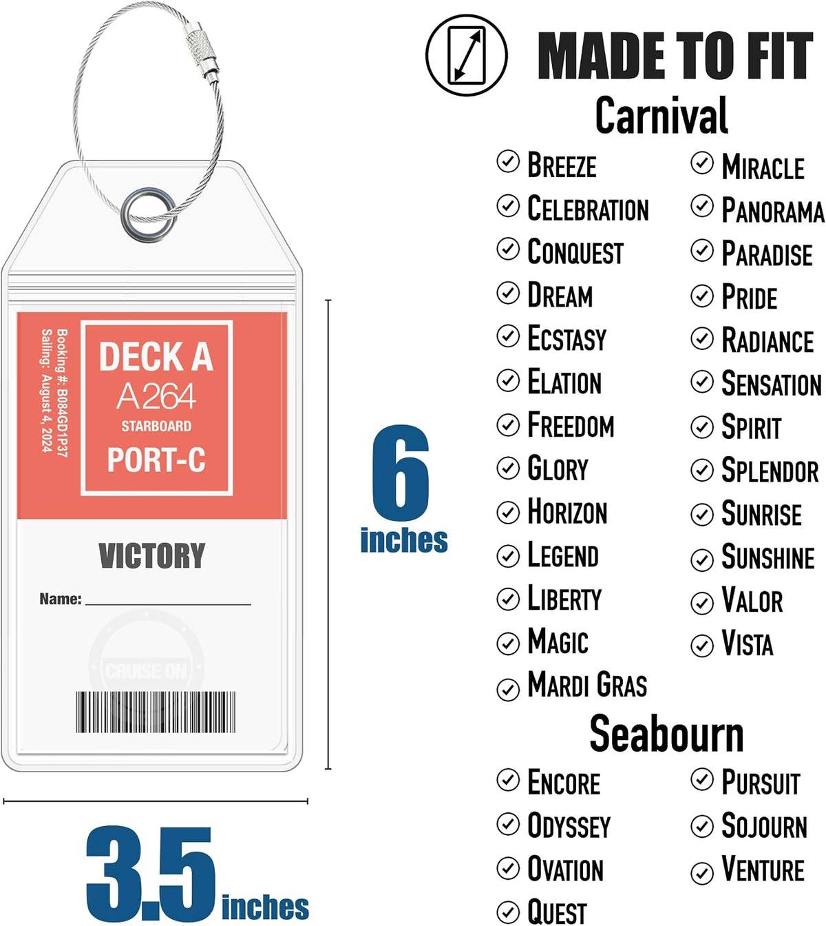 Cruise On Carnival & Seabourn Luggage Tag Holders (4 Pack), Clear, Durable