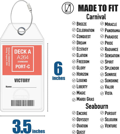 Cruise On Carnival & Seabourn Luggage Tag Holders (4 Pack), Clear, Durable
