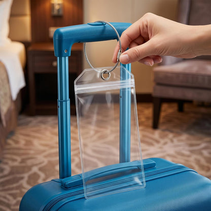 5 Pack Cruise Luggage Tag Holders, Clear PVC, 10.3" x 6", Heavy Duty with Steel Cable Loops, Waterproof