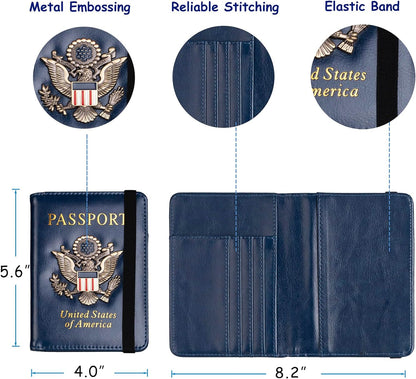 TOURSUIT RFID Blocking Passport Holder, Leather Travel Wallet, Dark Blue