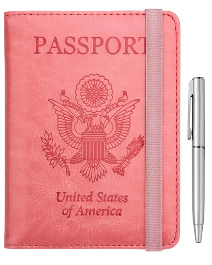 WALNEW Passport Holder for Travel, RFID Passport Cover Wallet for Women Men, PU Leather Passport Book Card Holder Case with Pen, Travelling Essentials for Flying