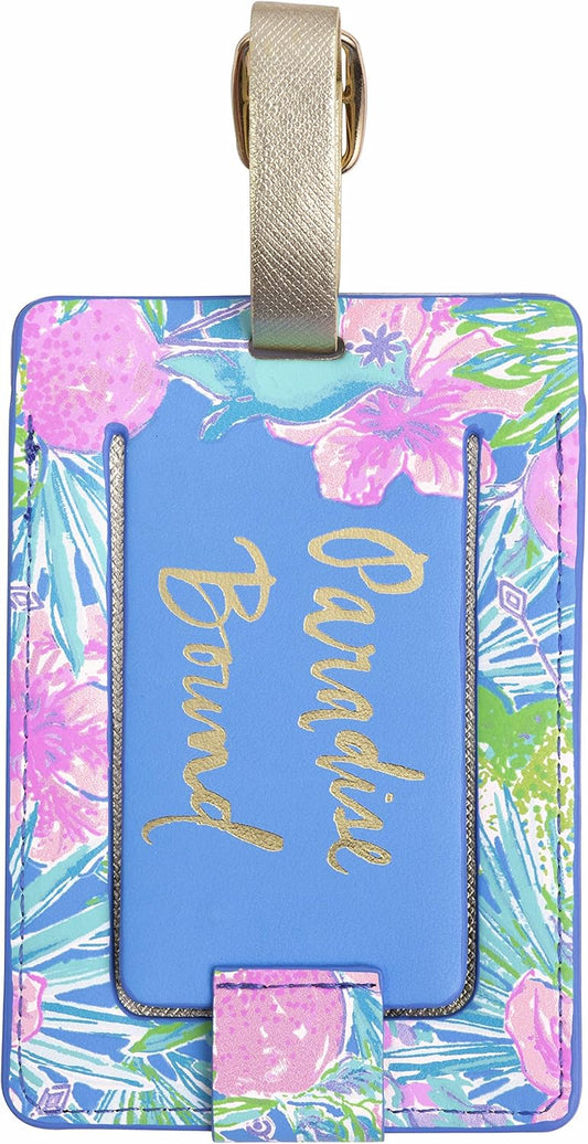 Lilly Pulitzer Leatherette Luggage Tag with Secure Strap, Colorful Suitcase Identifier for Travel