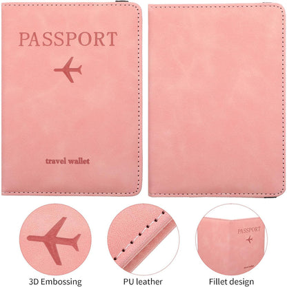 4 PCS Passport Holder Cover Combo Leather Passport Holder Combo with Vaccine Card Slot Passport Cover Passport Case Cover Protector PU Travel Documents Organizer for Women and Men Passport Wallet