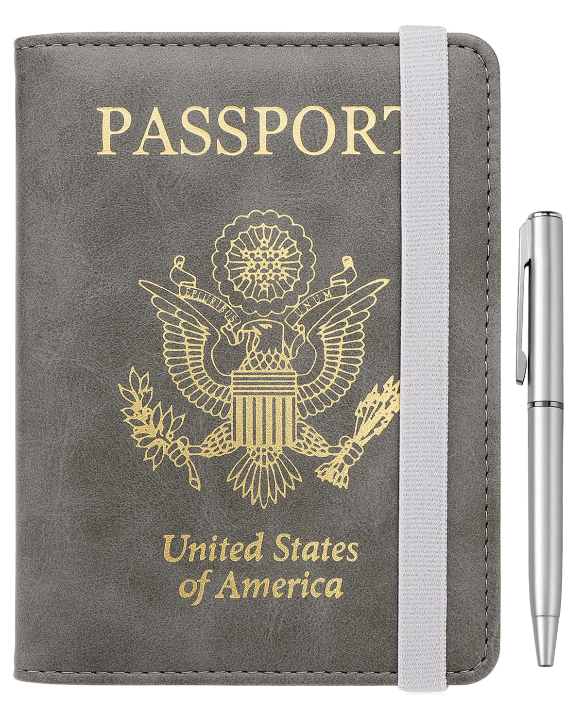 WALNEW Passport Holder for Travel, RFID Passport Cover Wallet for Women Men, PU Leather Passport Book Card Holder Case with Pen, Travelling Essentials for Flying