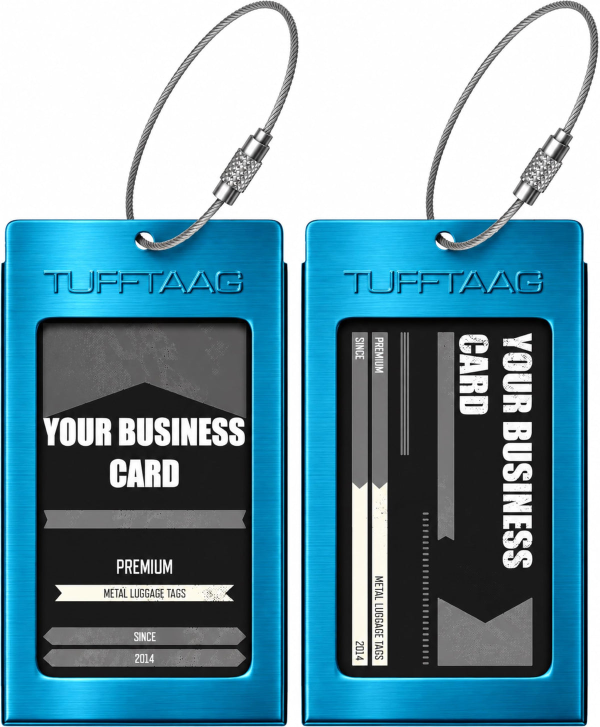 Luggage Tags Business Card Holder by TUFFTAAG - Durable Travel ID Bag Tag, Gunmetal, 2 Tags