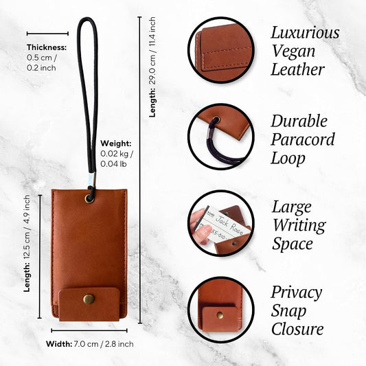 Vegan Leather Luggage/Bag Tag - Durable, Ultra Soft, Big Format Text, Paracord 550 Strength Loop (1)
