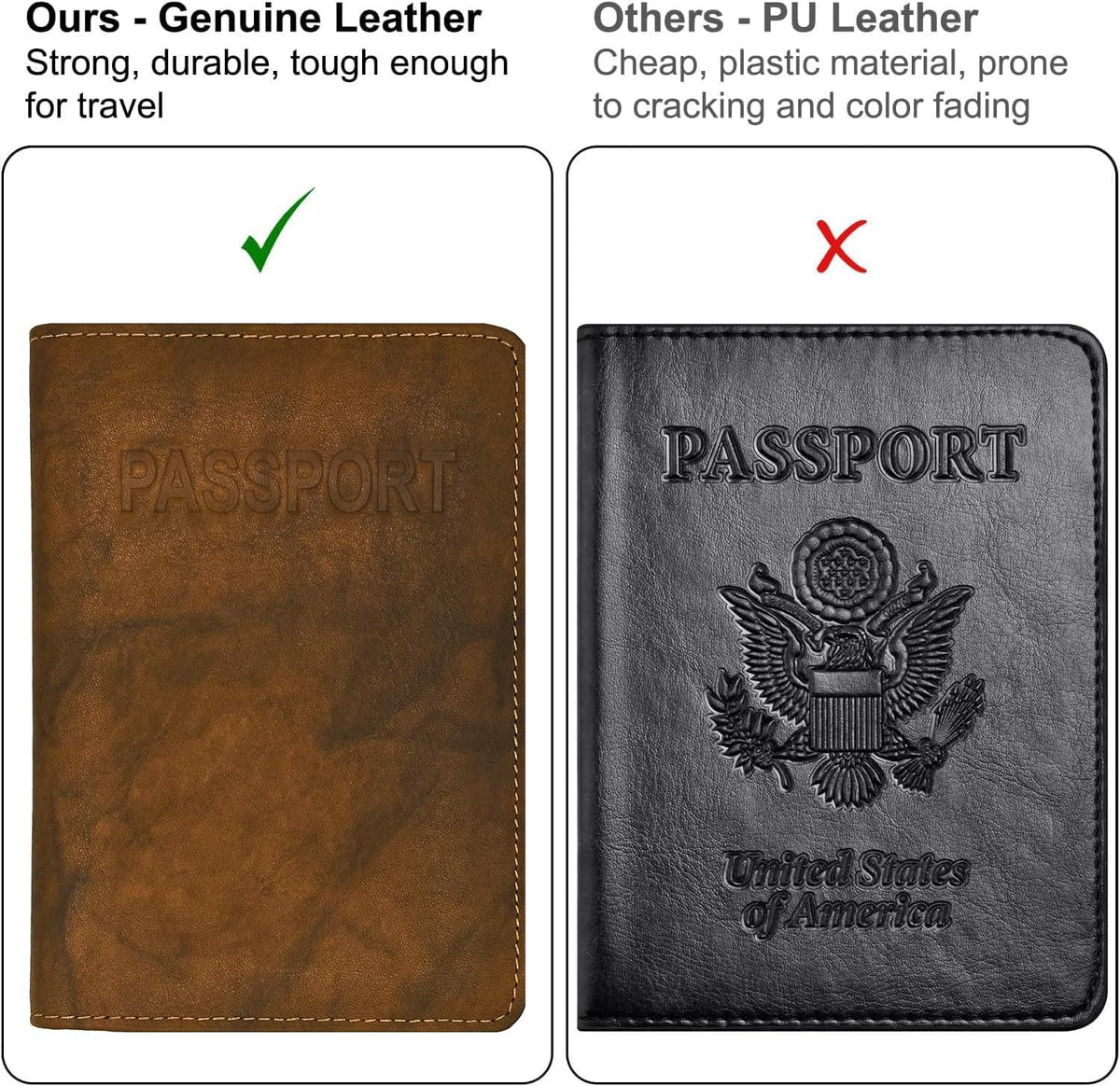 Antique Saddle Genuine Leather RFID Passport Cover