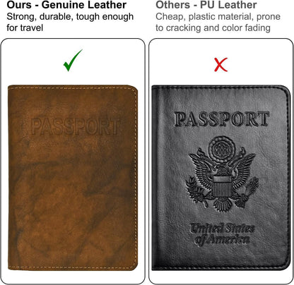Antique Saddle Genuine Leather RFID Passport Cover