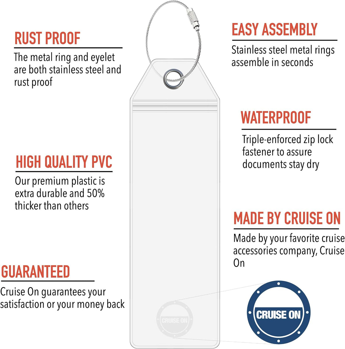 Cruise On Royal Caribbean Luggage Tag Holders (4 Pack), Clear & Waterproof