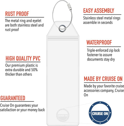 Cruise On Royal Caribbean Luggage Tag Holders (4 Pack), Clear & Waterproof