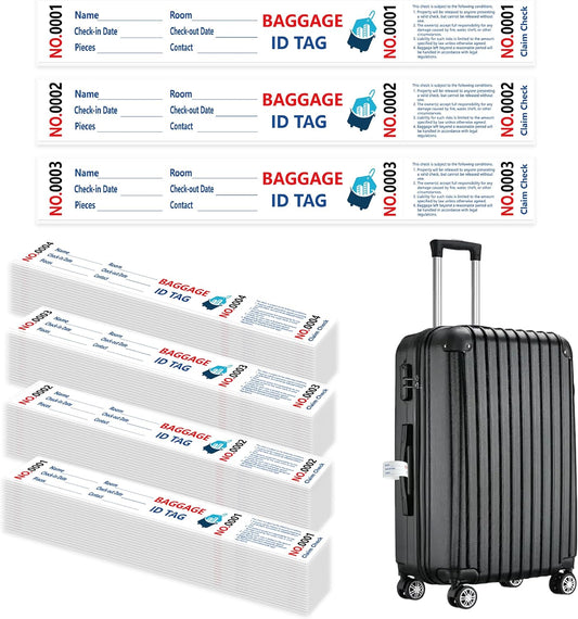 1000 Luggage Tags Hotels Baggage Claim Check Tags with Transfer Tape Serial Numbering (1-1000) Paper Luggage Tags Hotel Luggage Claim Bag Tags Claim Tickets for Hotel Luggage Identification (1)