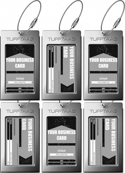 Luggage Tags Business Card Holder by TUFFTAAG - Durable Travel ID Bag Tag, Gunmetal, 2 Tags