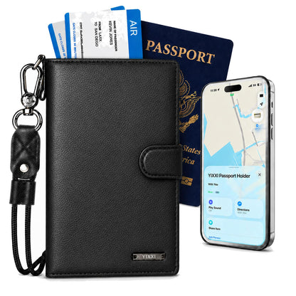 Trackable Passport Holder for Travel, RFID Blocking Wallet, Black