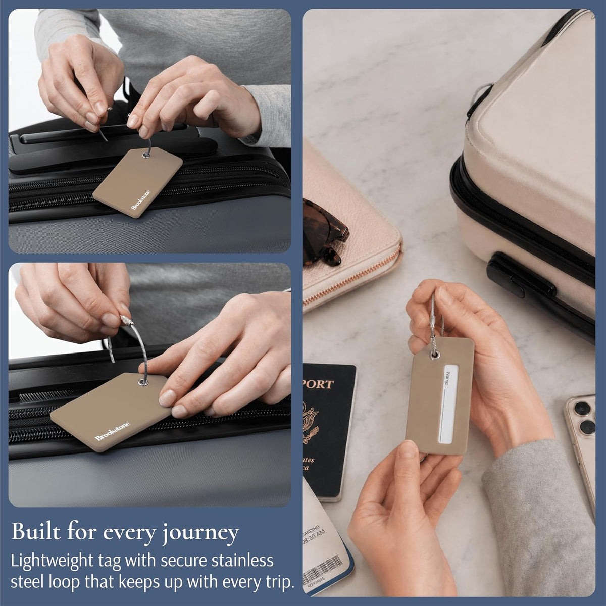 Brookstone Silicone Luggage Tags, 2 Pack, Steel Cable Loop