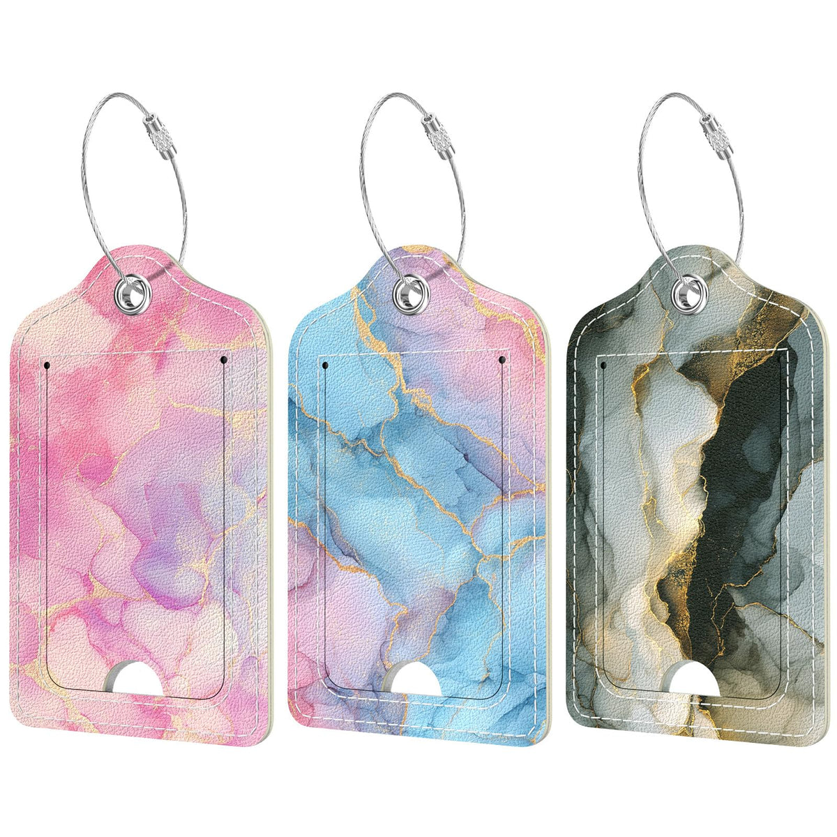 Rimilak 3 Pcs PU Leather Luggage Tags with Privacy Flap, Name ID Label