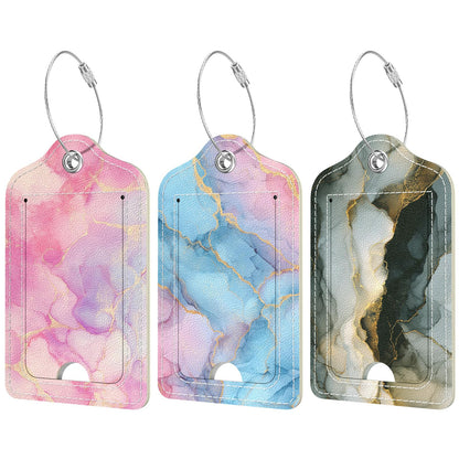Rimilak 3 Pcs PU Leather Luggage Tags with Privacy Flap, Name ID Label