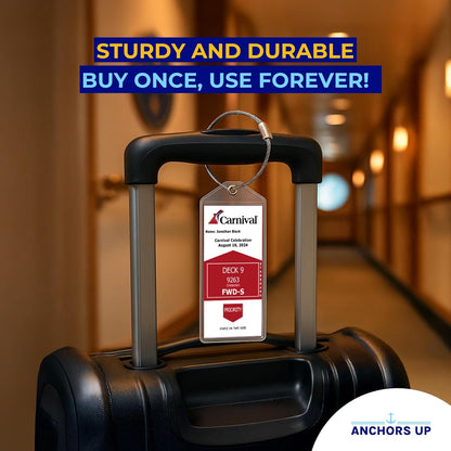 Carnival Cruise Luggage Tag Holders [4 Pack] – Waterproof, Durable Plastic with Steel Loops – Fits All Carnival Ships for Cruising in 2025, 2026 and 2027 – Cruise Essentials by AnchorsUp