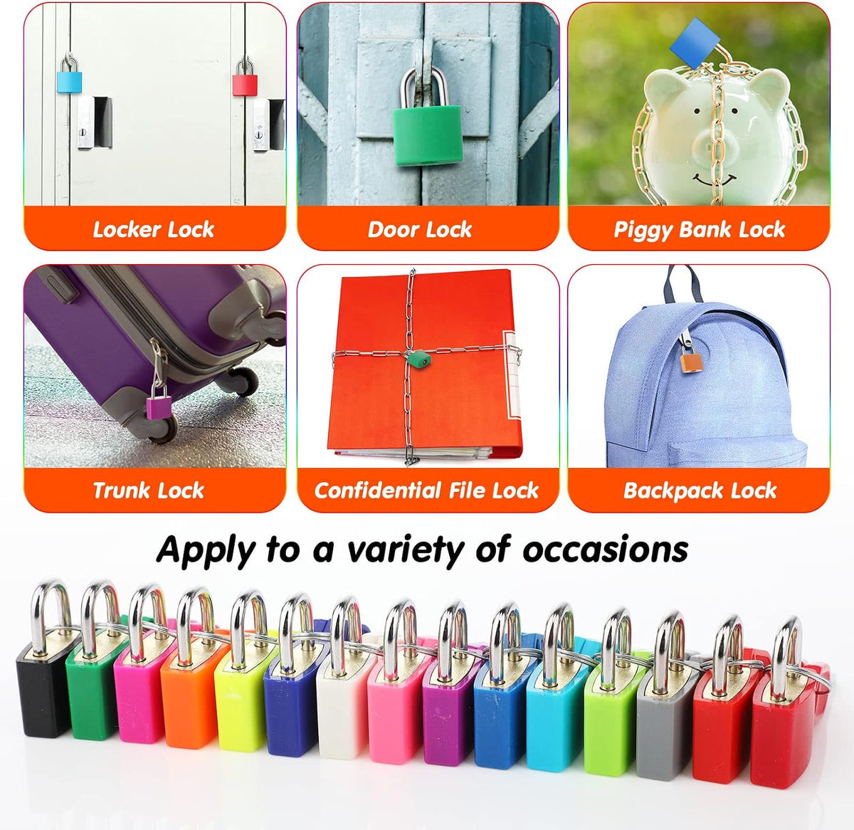 Photect Suitcase Keyed Padlocks Small Metal Luggage, Bright Colors, 15 Pcs