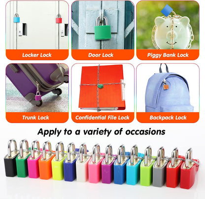 Photect Suitcase Keyed Padlocks Small Metal Luggage, Bright Colors, 15 Pcs