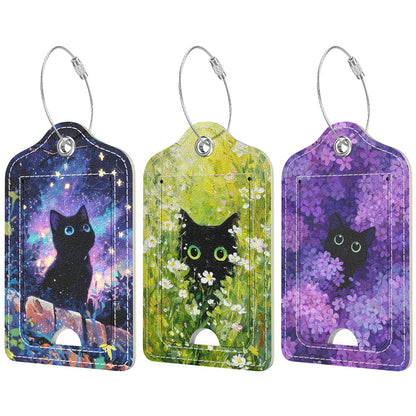 Rimilak 3 Pcs PU Leather Luggage Tags with Privacy Flap, Name ID Label