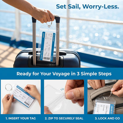 5 Pack Cruise Luggage Tag Holders, Clear PVC, 10.3" x 6", Heavy Duty with Steel Cable Loops, Waterproof