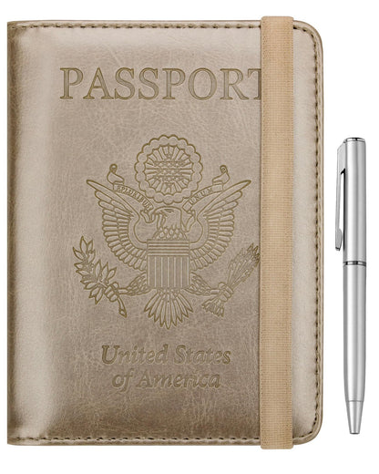 WALNEW Passport Holder for Travel, RFID Passport Cover Wallet for Women Men, PU Leather Passport Book Card Holder Case with Pen, Travelling Essentials for Flying