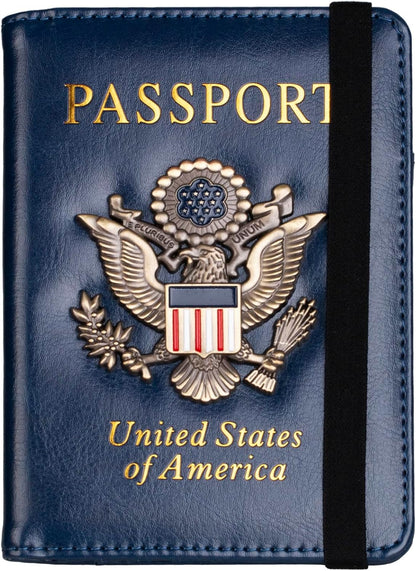 TOURSUIT RFID Blocking Passport Holder, Leather Travel Wallet, Dark Blue