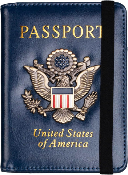 TOURSUIT RFID Blocking Passport Holder, Leather Travel Wallet, Dark Blue