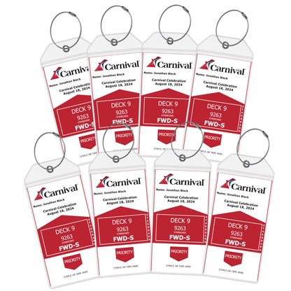 Carnival Cruise Luggage Tag Holders [4 Pack] – Waterproof, Durable Plastic with Steel Loops – Fits All Carnival Ships for Cruising in 2025, 2026 and 2027 – Cruise Essentials by AnchorsUp