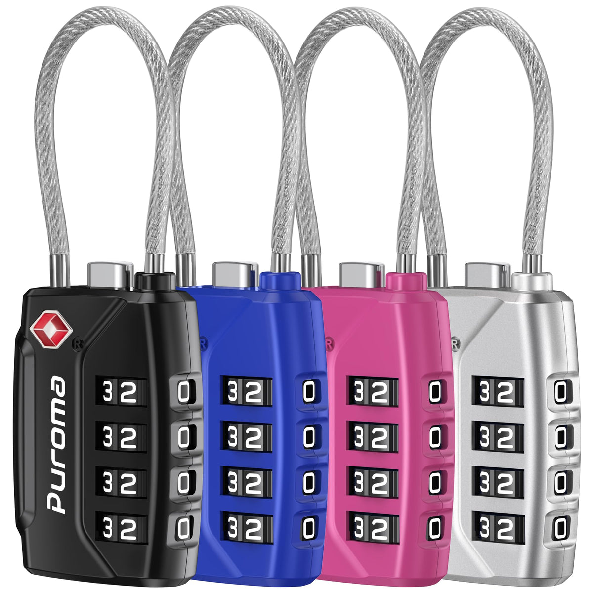 Puroma 2 Pack TSA Approved Luggage Locks 4 Digit Code Cable Lock Basic Pink
